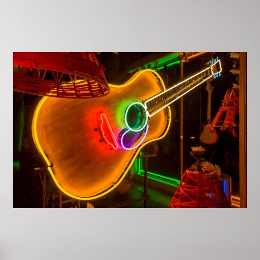 USA, Texas, Austin. Neon Guitar bei Blackmail Poster (Vorne)