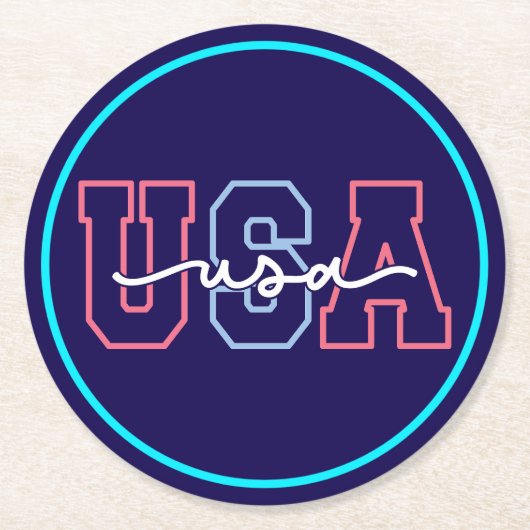 USA Text 4. Juli Design-62118 Runder Pappuntersetzer (Vorderseite)