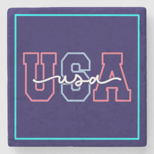 USA Text 4. Juli Design-62118 Steinuntersetzer