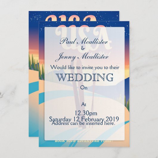 USA "To Ski" Vintages Reiseplakat Einladung (Vorne/Hinten)