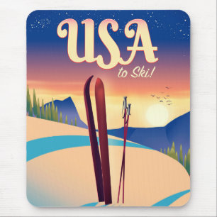 USA "To Ski" Vintages Reiseplakat Mousepad