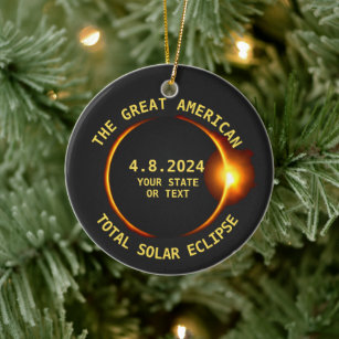 USA Total Solar Eclipse 4.8.24 Custom Text Keramikornament