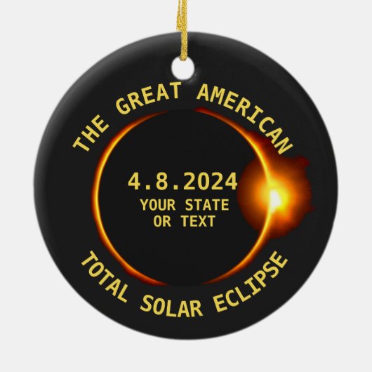 USA Total Solar Eclipse 4.8.24 Custom Text Keramikornament (Hinten)