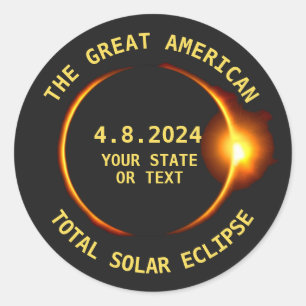 USA Total Solar Eclipse Party 4/8/2024 Benutzerdef Runder Aufkleber