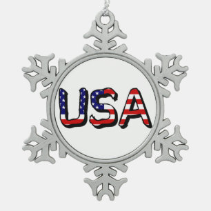 USA überlagern sich auf US-Flagge Schneeflocken Zinn-Ornament