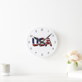 USA überlagerten sich auf US Flag Black Script Num Runde Wanduhr (Zuhause)