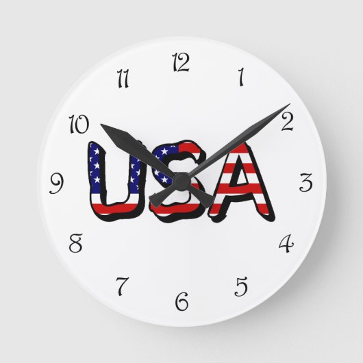 USA überlagerten sich auf US Flag Black Script Num Runde Wanduhr (Vorderseite)