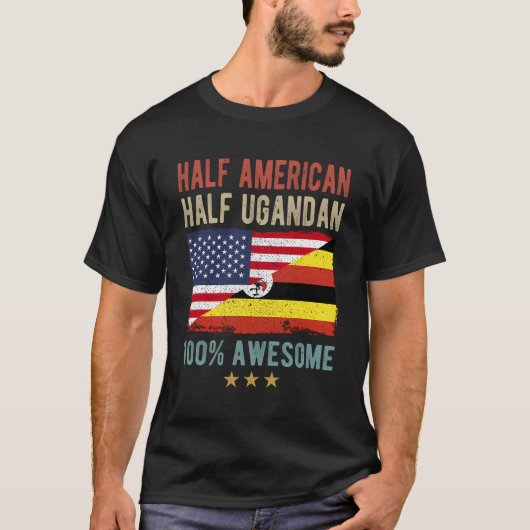 Usa Uganda Flag Halb-Amerikaner Halb-Ugandan T-Shirt (Vorderseite)