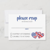 USA UK Heart Flags RSVP Karte (Vorderseite)