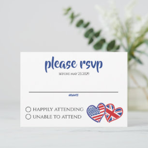USA UK Heart Flags RSVP Karte