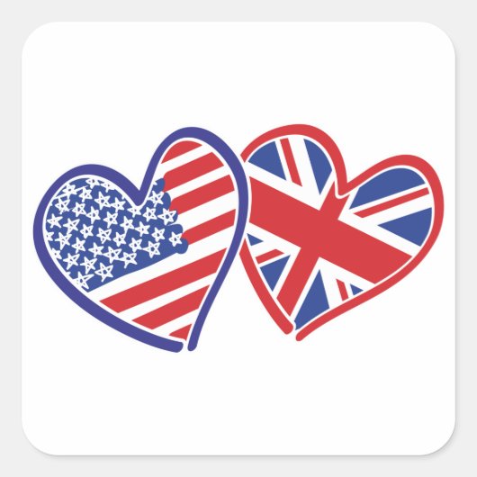 USA - UK-Liebe Quadratischer Aufkleber (Vorderseite)