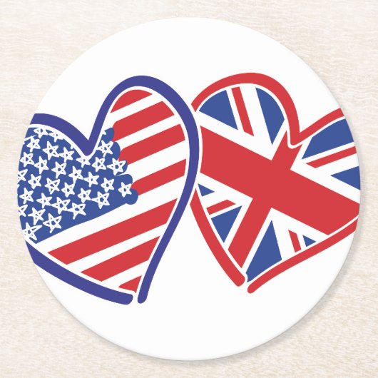 USA - UK-Liebe Runder Pappuntersetzer (Vorderseite)