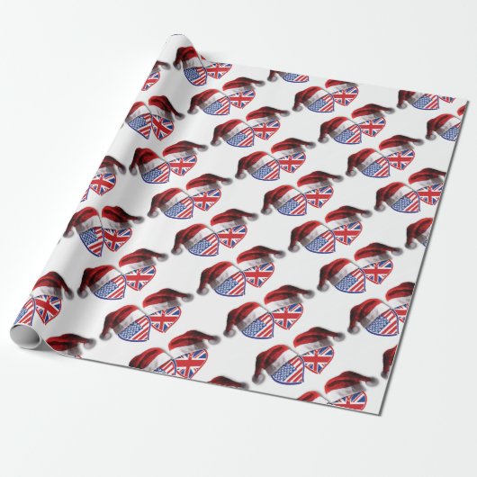 USA-UK-Santa-Hats Geschenkpapier (Ungerollt)