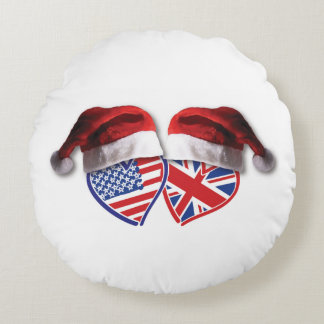 USA-UK-Santa-Hats Rundes Kissen