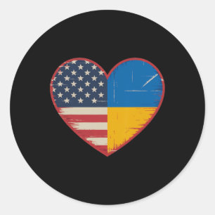 Usa Ukraine Herz - Doppelte Staatsbürgerschaft 2 Runder Aufkleber