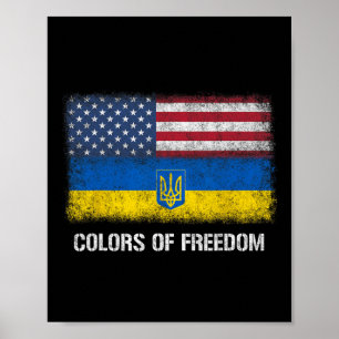 Usa Ukraine Ukrainisch Amerikanische Flagge Farben Poster