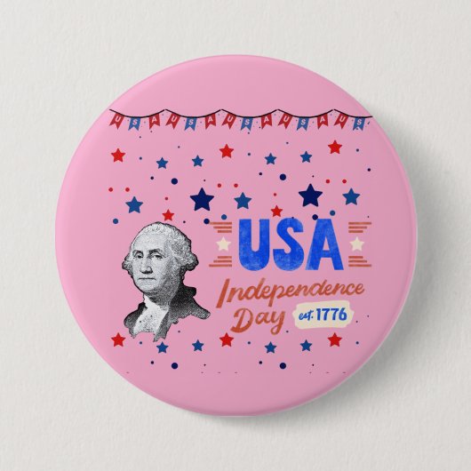USA Unabhängigkeitstag hellrosa Button (Vorderseite)