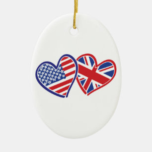 USA und BRITISCHE Flaggen-Herzen Keramik Ornament
