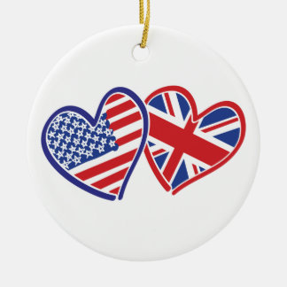 USA und BRITISCHE Flaggen-Herzen Keramik Ornament