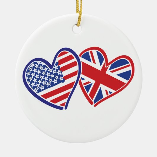 USA und BRITISCHE Flaggen-Herzen Keramik Ornament (Vorne)