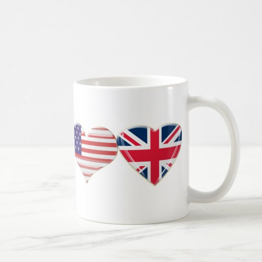 USA und BRITISCHER Herz-Flaggen-Entwurf Kaffeetasse (Rechts)