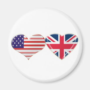 USA und BRITISCHER Herz-Flaggen-Entwurf Magnet