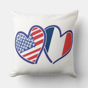 USA und Frankreich Liebe Hearts Kissen