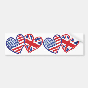 USA und Großbritannien in den Herzen, welche die Autoaufkleber