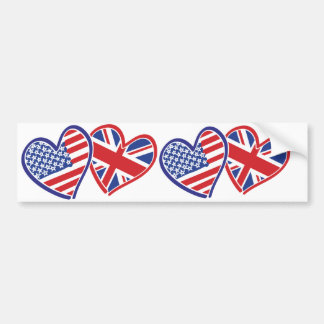 USA und Großbritannien in den Herzen, welche die Autoaufkleber