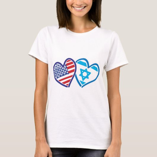 USA und ISRAEL Flag Hearts T-Shirt (Vorderseite)