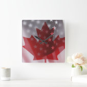 USA und Kanada-Flaggenuhr Quadratische Wanduhr (Zuhause)