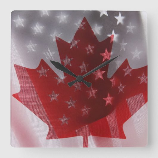 USA und Kanada-Flaggenuhr Quadratische Wanduhr (Vorderseite)