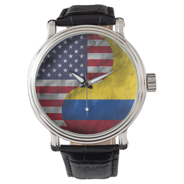 USA und Kolumbien Duale Flag Yin Yang Wedding Gesc Armbanduhr (Vorderseite)