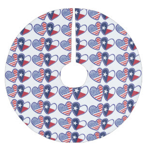 USA und Texas-Flaggen-Herzen Polyester Weihnachtsbaumdecke