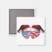 USA und UK Flag Heart Santas Magnet (Vorderseite/Rückseite)
