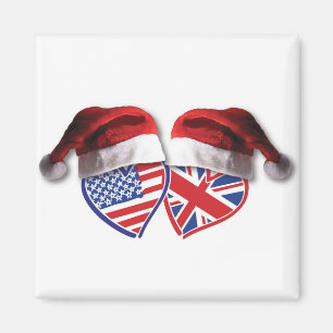 USA und UK Flag Heart Santas Magnet
