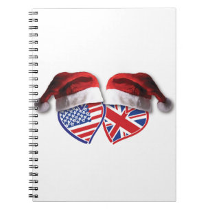 USA und UK Flag Heart Santas Notizblock