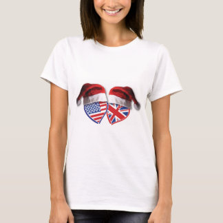USA und UK Flag Heart Santas T-Shirt