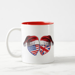 USA und UK Flag Heart Santas Zweifarbige Tasse