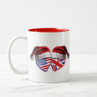 USA und UK Flag Heart Santas Zweifarbige Tasse