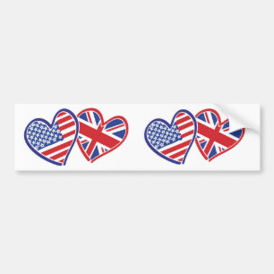USA und UK Flag Hearts Autoaufkleber