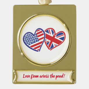 USA und UK Flag Hearts Banner-Ornament Gold