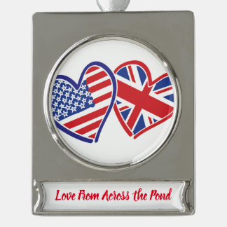 USA und UK Flag Hearts Banner-Ornament Silber