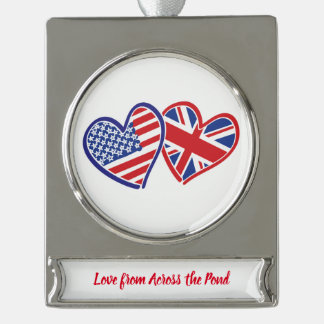 USA und UK Flag Hearts Banner-Ornament Silber