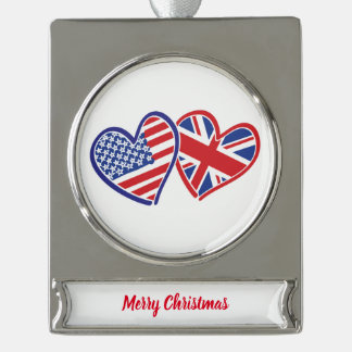 USA und UK Flag Hearts Banner-Ornament Silber