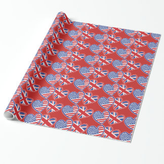 USA und UK Flag Hearts for Liebe Geschenkpapier