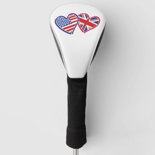 USA und UK Flag Hearts Golf Headcover (Vorderseite)