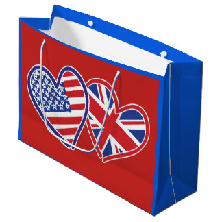 USA und UK Flag Hearts Große Geschenktüte