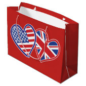 USA und UK Flag Hearts Große Geschenktüte (Rückseite Schrägansicht)