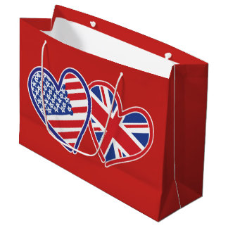 USA und UK Flag Hearts Große Geschenktüte